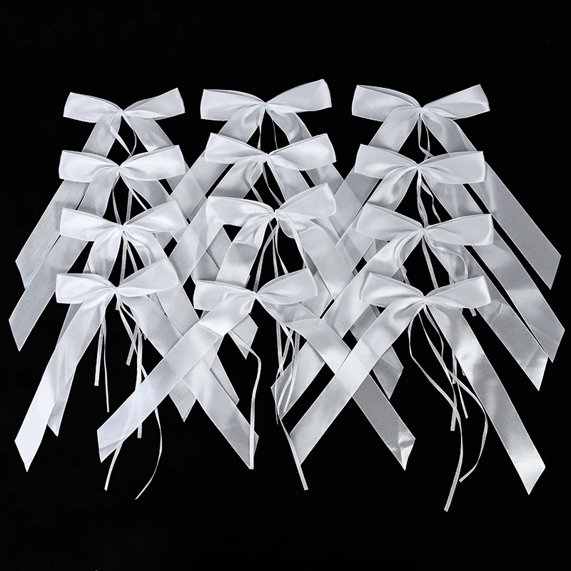 50pcs White Champagne Satin Twist Tie Bows DIY Craft Gift Wrap  Wedding Car Decoration Ribbon Bows For Wedding Christmas Party