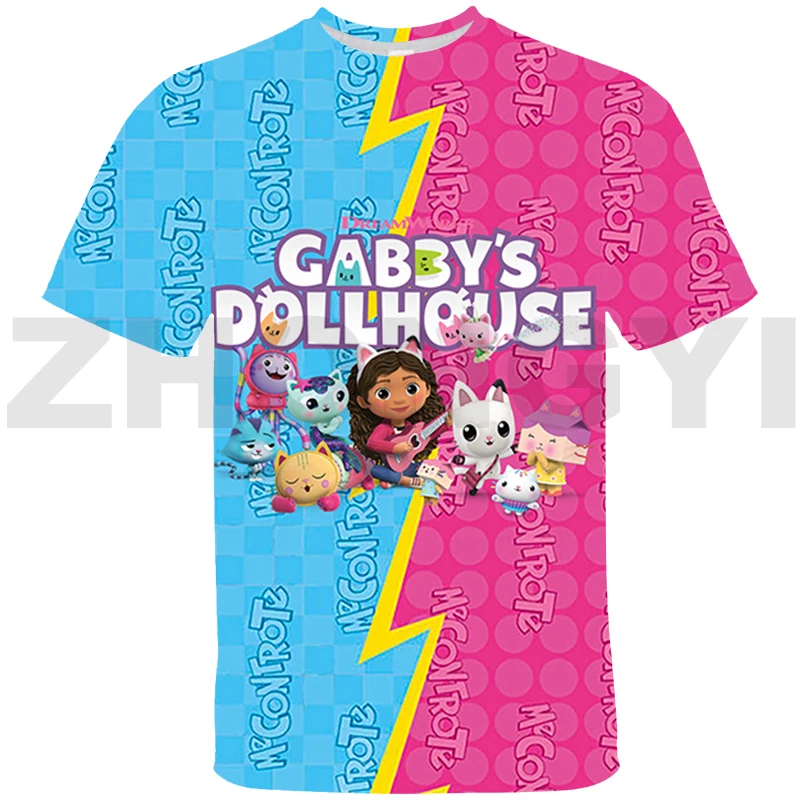

Мультяшная футболка для кукольного домика Gabbys, женские футболки для девочек с аниме, топы, летняя повседневная одежда для родителей и детей, графические футболки с изображением кукольного домика Gabby