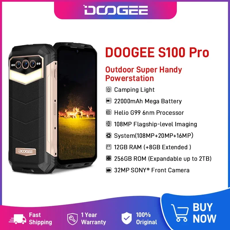 DOOGEE S100 Pro 22000mAh Battery 12GB 256GB Helio G99 6nm 108MP Camera 6.58  Inch FHD Display Camping Light 4G IP68 Waterproof - AliExpress