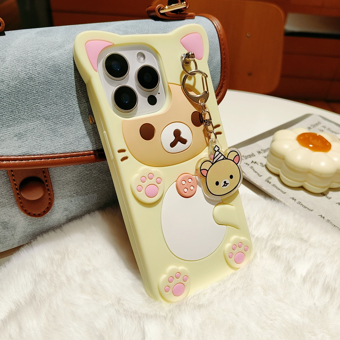 Charming 3D Rilakkuma Phone Case with Key Chain Pendant