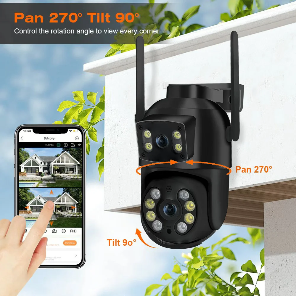 Telecamera Wifi PTZ da 8 MP 4K con doppia lente Doppio schermo AI Rilevazione umana Telecamera IP di sicurezza CCTV esterna wireless - immagine 5
