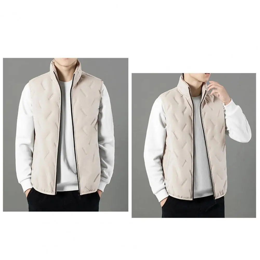 

Men Waistcoat Breathable Men Waistcoat Winter Men's Solid Color Warm Waistcoat with Stand Collar Sleeveless Design Rectangular