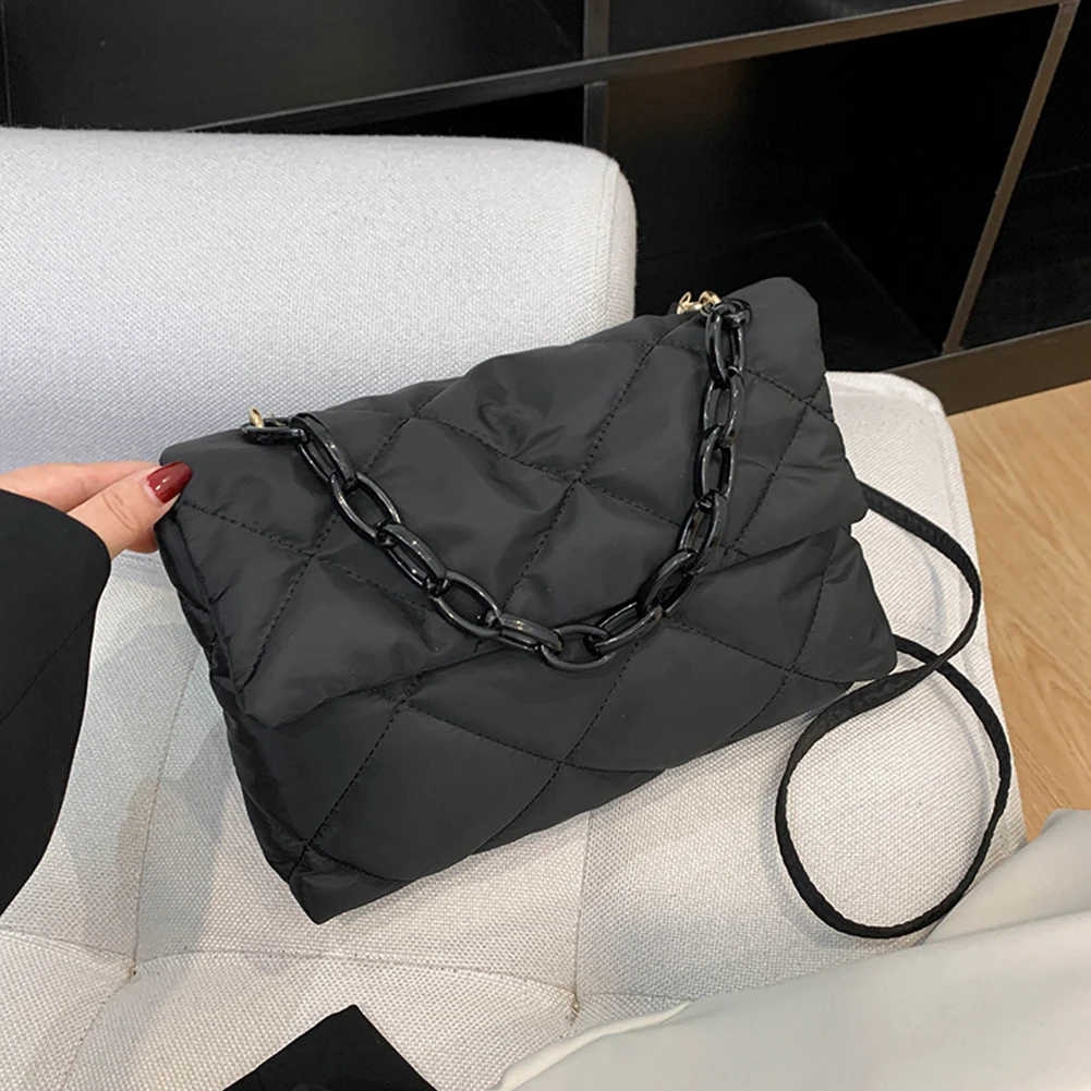 

Women Chain Crossbody Square Bags Nylon Flap Ladies Shoulder Bags Casual QuiltedAll-match Large Capacity for Girls Shopping
