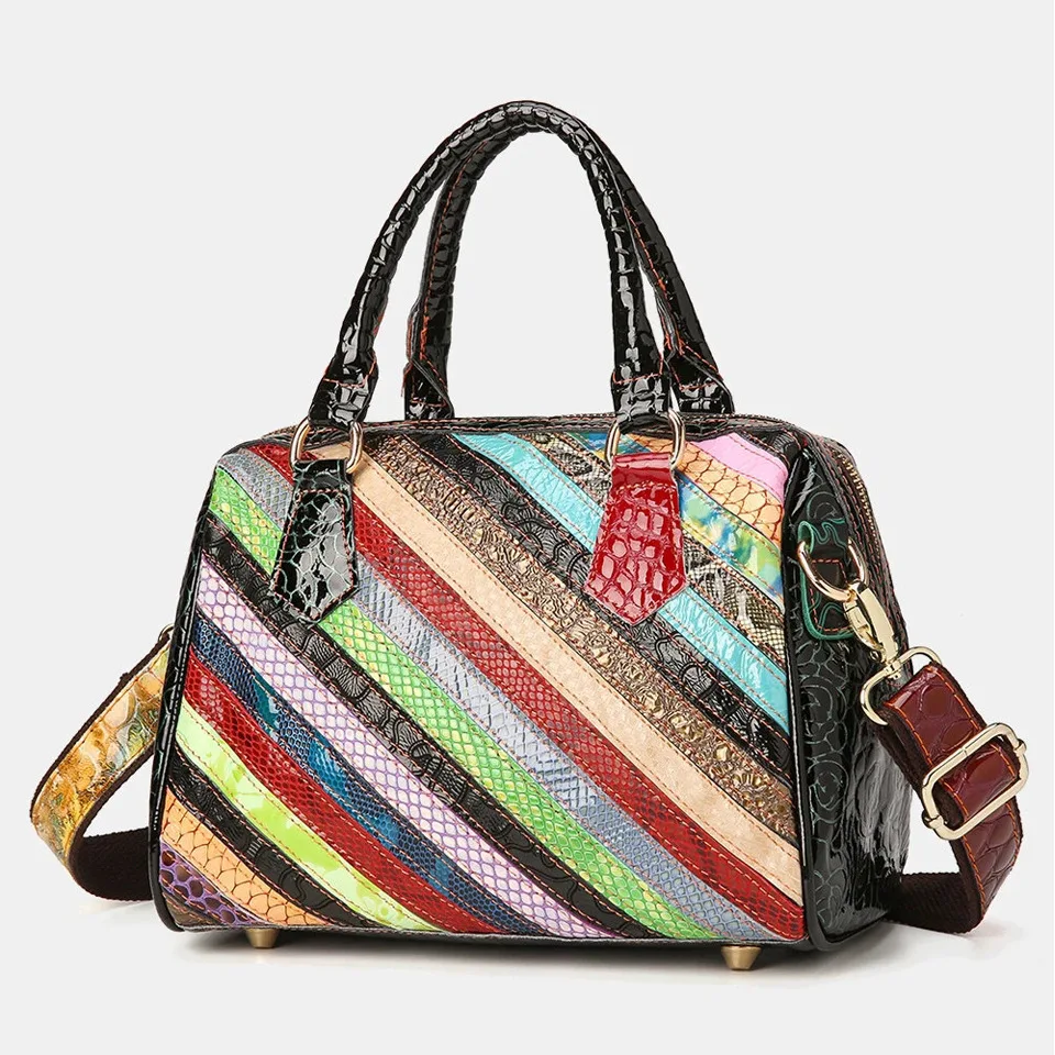 

Bag Women's High Quality Printed Snake Pattern Ladies Patent Leather Handbag Genuine Leather Women's Bag Shoulder Bag Women Bags
