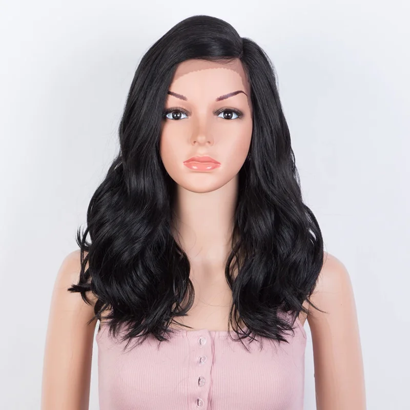 

Парики для женщин короткий Боб синтетическая боковая часть кружевная волна 20 дюймов натуральные черные волосы косплей парик