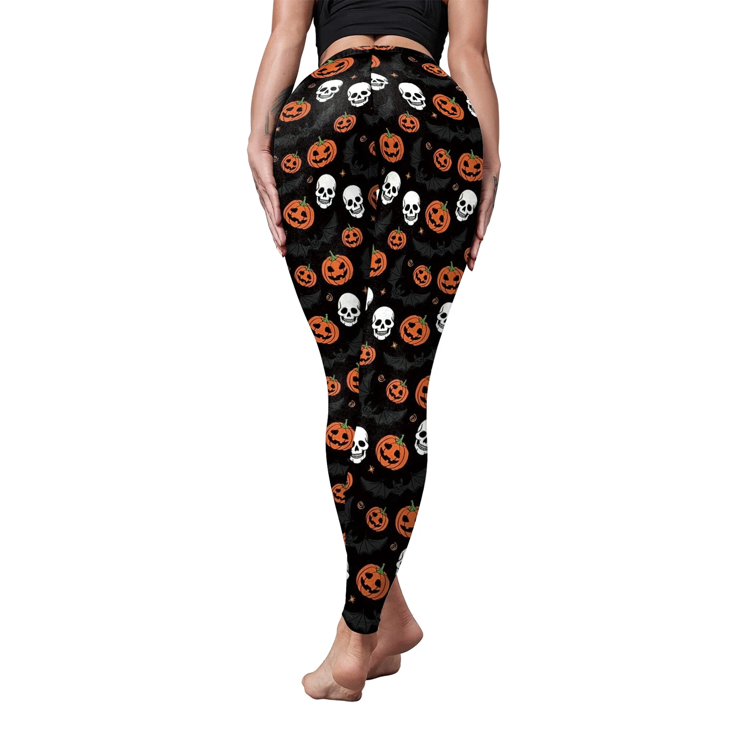 Nadanbao Halloween Skull Print Leggings Damen Gothic Punk Cosplay Hose Mittlere Taille Sexy Skinny Strumpfhosen Fitness Workout Hose – Detail 16