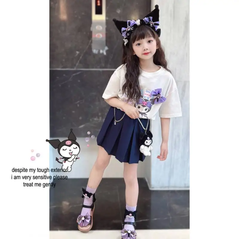 

Sanrios Kids Kuromi Cotton Pleated Skirt Cartoon Summer Casual Jk Skirt Cute Sweet Princess Skirt Anime Outdoor Dress Girl Gift