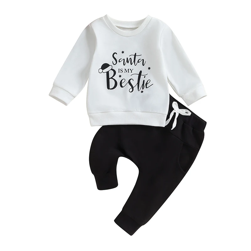 

Baby 2Pcs Christmas Outfits Long Sleeve Hat Letter Print Sweatshirt and Pants Set Toddler Clothes