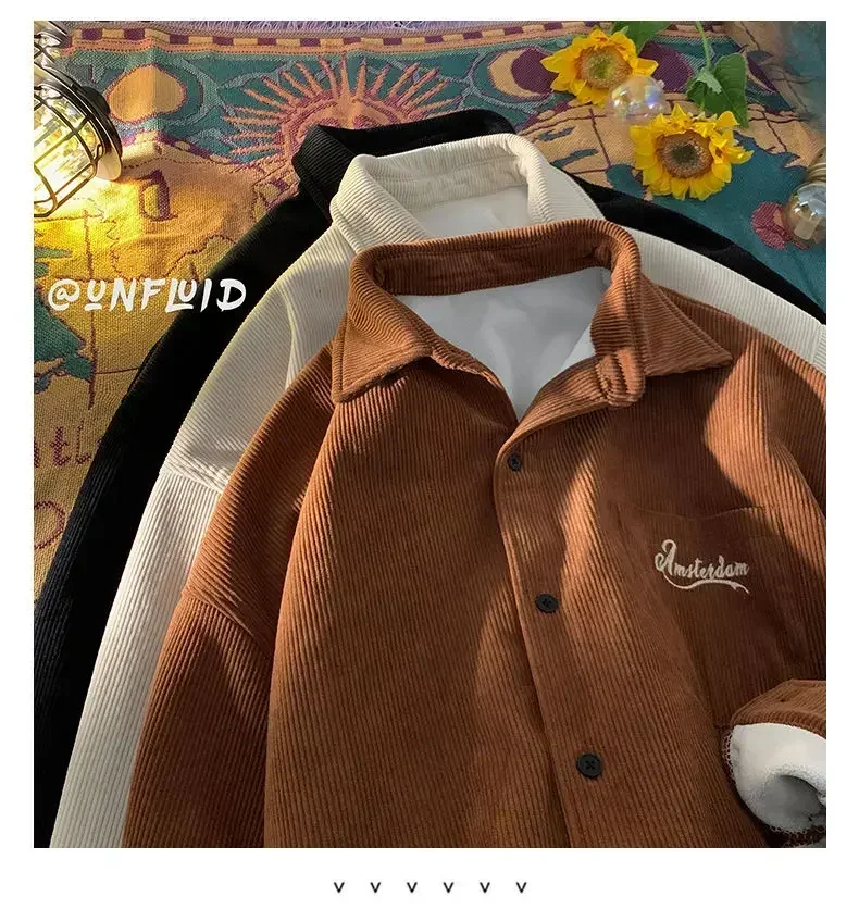 Corduroy Men's Jacket Spring and Autumn American Retro Trendy Brand New Handsome Shirt Leisure Jacket K Pop Clothes   Top Jacket