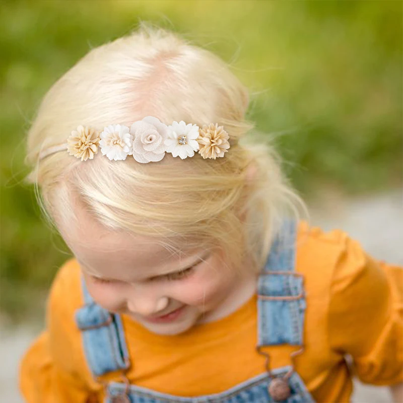 Conjunto de faixa elástica para menina, faixa elástica com design de flor