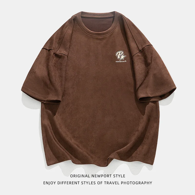 

Short-Sleeved Men's Summer New Three-Dimensional Vintage Print Street Couple Loose-Fit Relaxed T-shirt Classic American Design