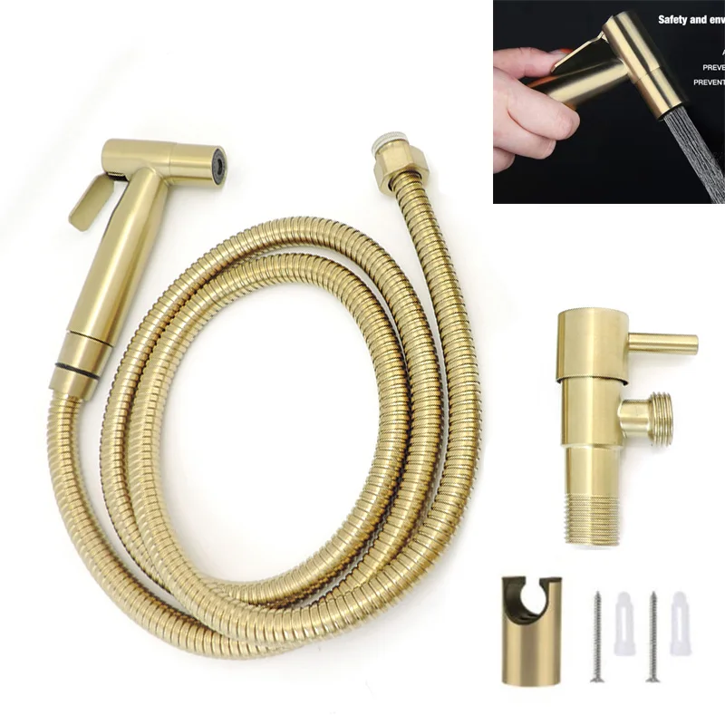 

Gold Brushed stainless steel Toilet cleaning Bidet Spray gun wc Bathroom shower head Douche hand Hose Muslim Sanitary Shattaf s1