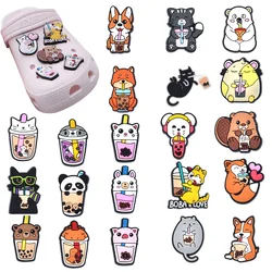 Wholesale 1pcs PVC Shoe Charms for Crocs Accessories Boba Tea Bottle Badge Women Sandals Buckle Kids Pins Men Decoration Jeans