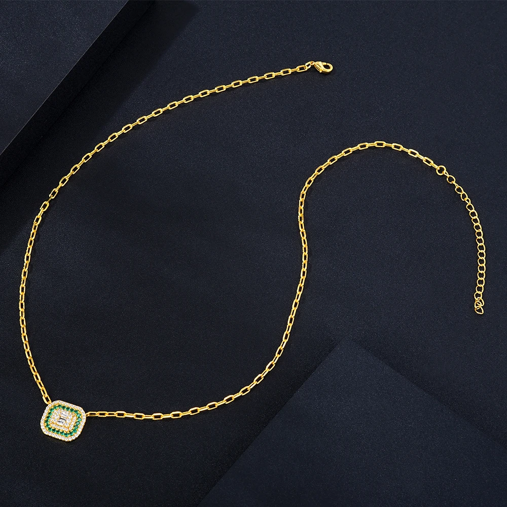 Soramoore Original Design Cute Green Square Pendant Necklace Personalized Stackable for women Wedding Party girlfriend Wife Gift