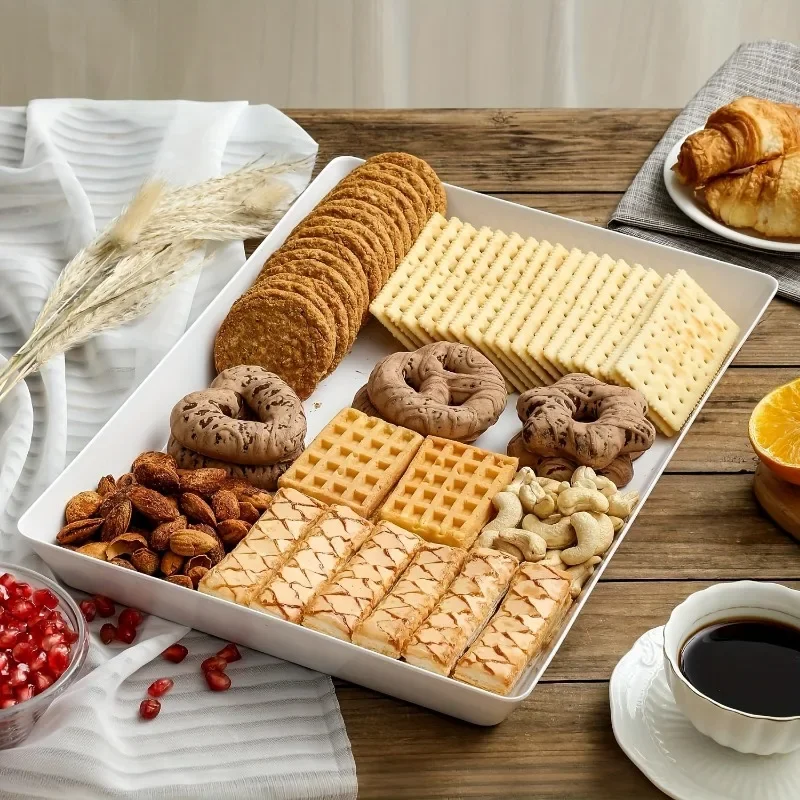 Thin rectangular tray, white dining tray, plastic food tray