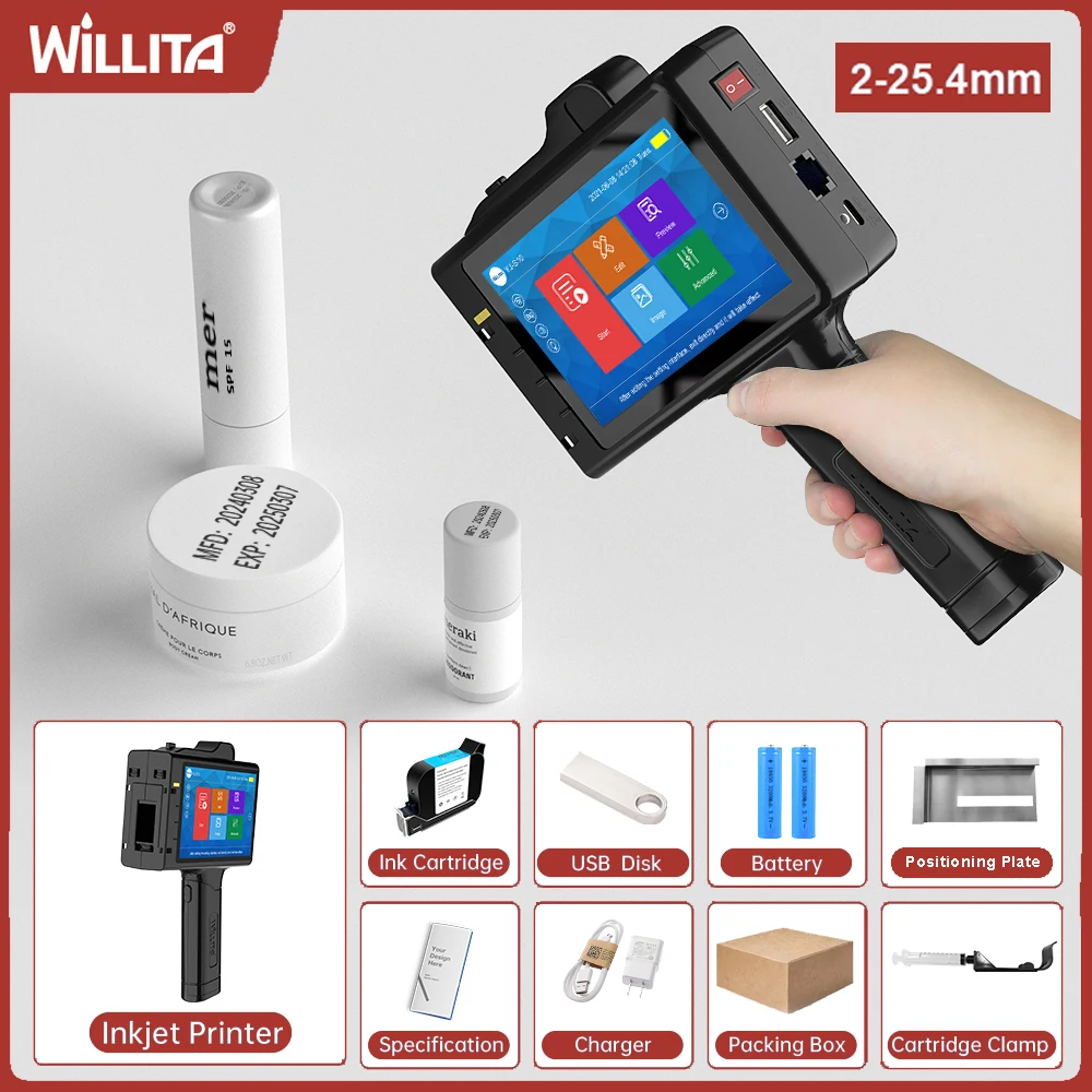 Portable Handheld Inkjet Printer 25.4mm Print Gun Expire Date Serial Number Code Logo Coding Machine Business inkjet printer