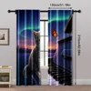 2pcs, Window Drapes Cat with butterfly on piano Protecting Privacy Festive Backdrops for Indoor Use bedroom decor 5