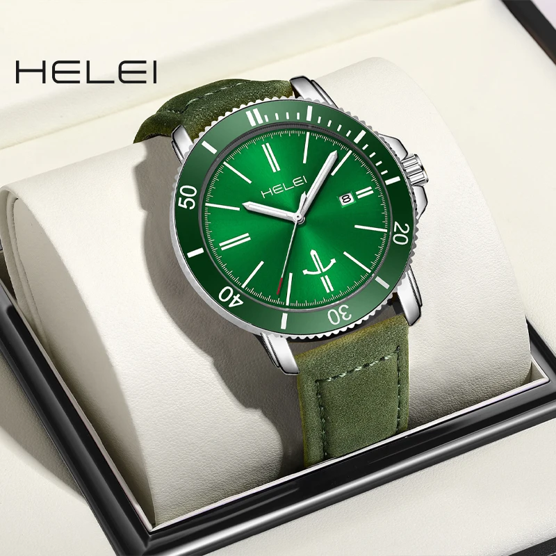 HELEI men's watches vintage quartz watches bar dial leather strap fashion quartz wristwatch men's wristwatch clock