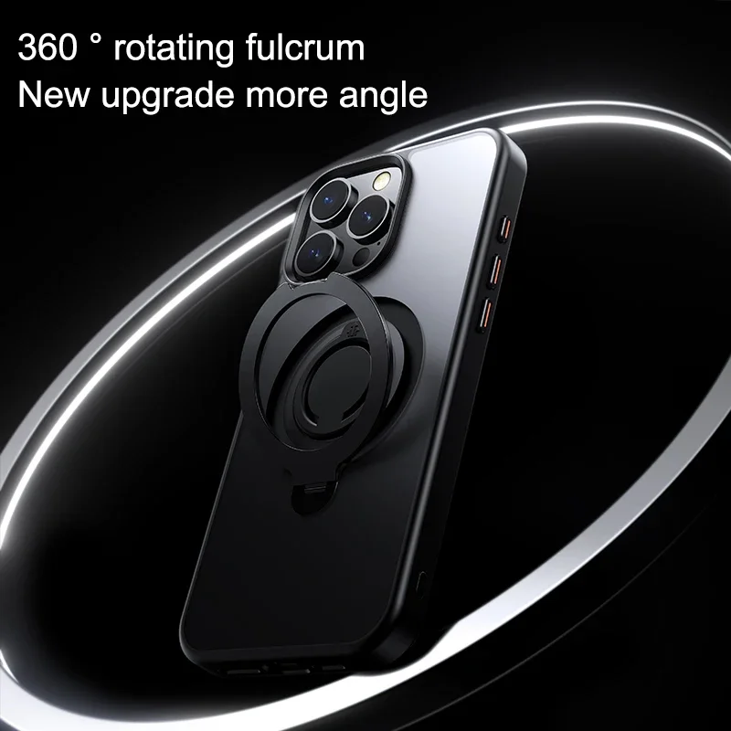 Luxury Magnetic Phone Case with Ring Stand and Lens Protection - Magsafe Compatible, Frosted Matte Finish