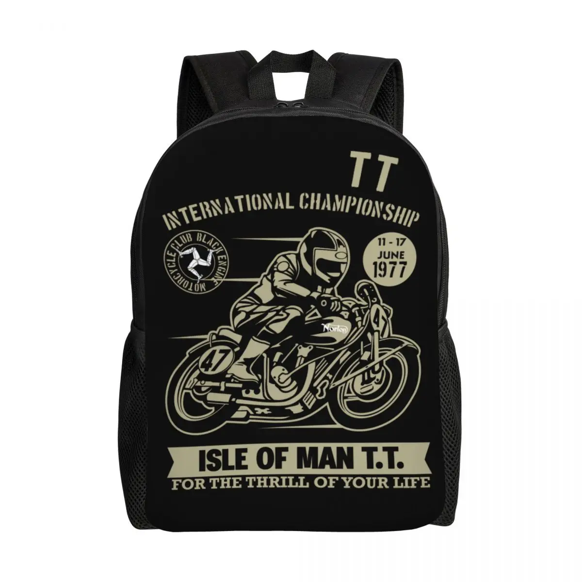 

Customized Vintage TT Motorcycle Racer Backpacks Women Men Fashion Bookbag for College School Isle of Man Bags
