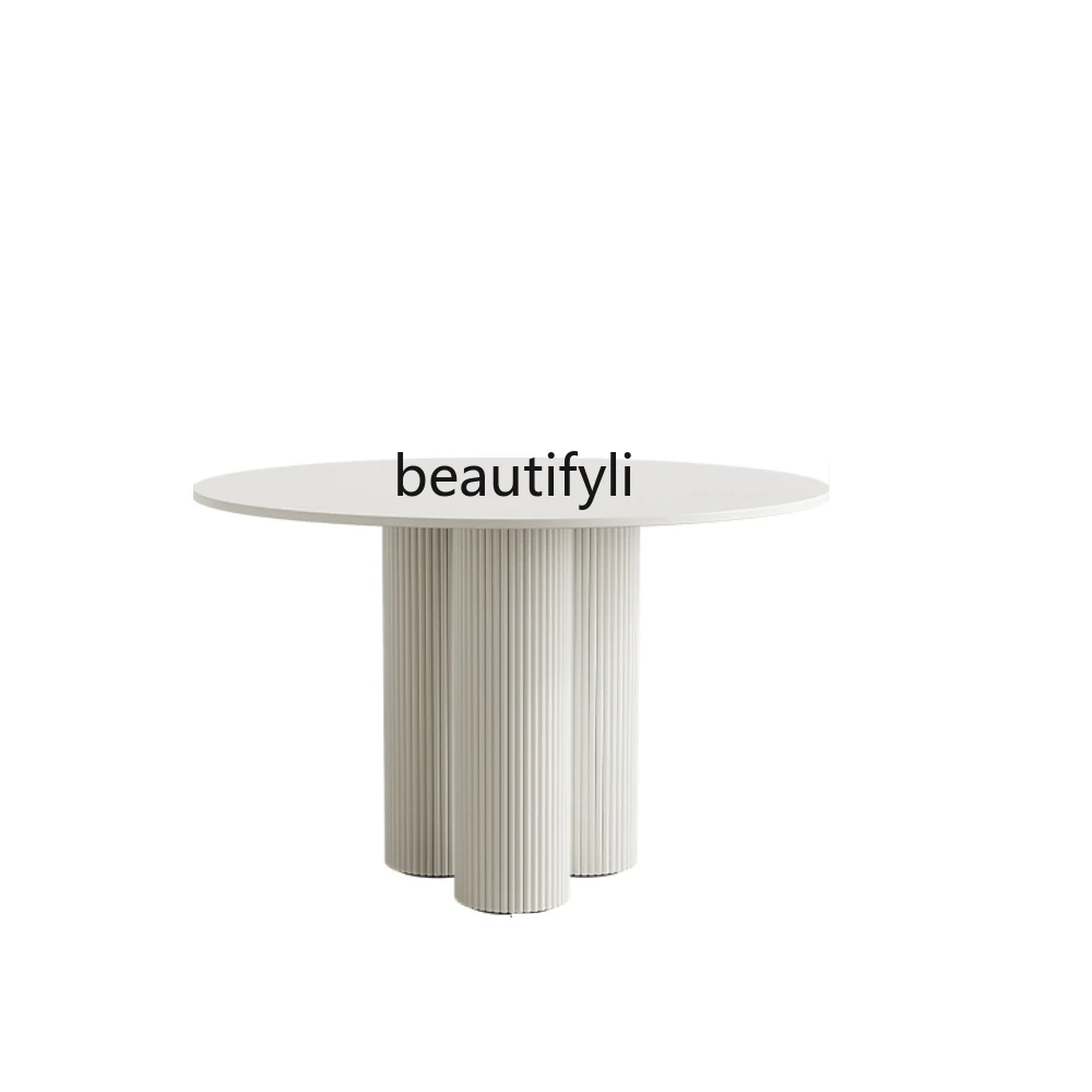 

Cream Style Pure White Stone Plate round French Dining Table Light Luxury Dining Table Modern Minimalist Negotiating round Table
