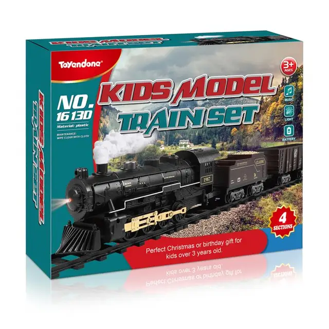 O trem das crianças ajustou o trem modelo a pilhas brinquedos 4 seções trem  a vapor com veículos da carga locomotiva brinquedo educacional - AliExpress