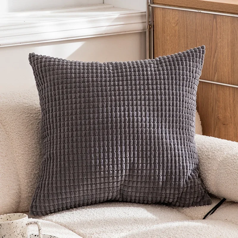 Solo funda de almohada de pana de color liso con forma de grano de maíz, para sofá, sala de estar, oficina