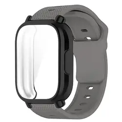 Enhanced Silicone Strap Protector Case with Breathable Sport Band and Full Cover Screen TPU Soft Shell for Redmi Watch 5 Lite (Grey - B)