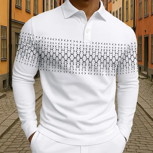 Polo de Golf géométrique à manches longues pour hommes, vêtements quotidiens, imprimés en 3D, boutons respirants, hauts d'automne et d'hiver 2025 1