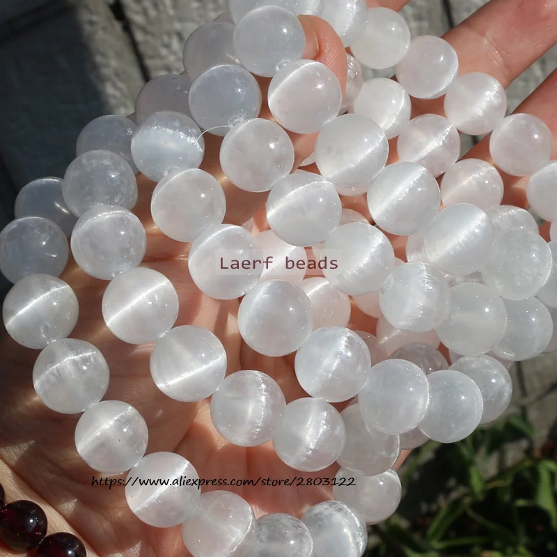 

AAA Natural White Selenite/White cat's eye,8mm/12mm Round Bracelet ,100% Natural Guarantee, For DIY Jewelry Making !