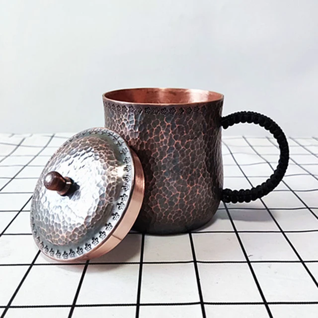 Handcrafted Pure Copper Beer Coffee Mug With Retro Weave Handle Thickened  Polishing 260 ml Breakfast Couples Gift Cup Drinkware