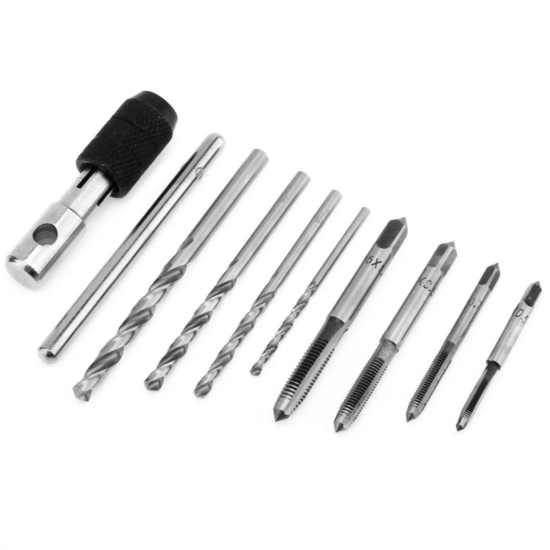 

9Pcs/set T Type Machine Hand Screw Thread Taps Reamer with 4pcs M3-M6 Tap Set and 4pcs 2.5-5.2 Twist Drill Bits & T Type Wrench