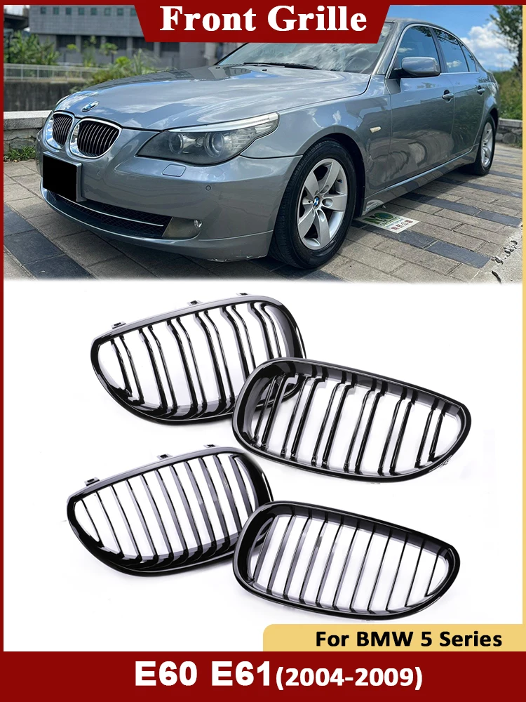 

For BMW 5 Series E60 E61 Upper Front Facelift Kindey Chrome Black Air Center Grille Racing Carbon Grill 2004-2009 530i 535i 540i