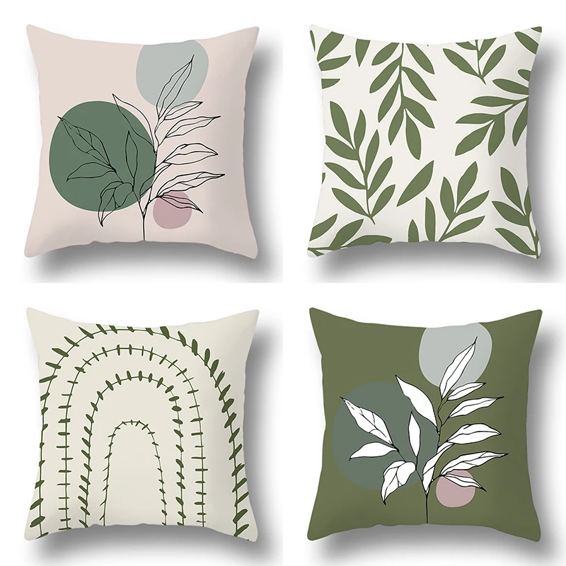 

Simple Green Geometry Decorative Cushion Cover 45x45cm Tropical Plants Print Pillow Case Covers Living Room Home Decor