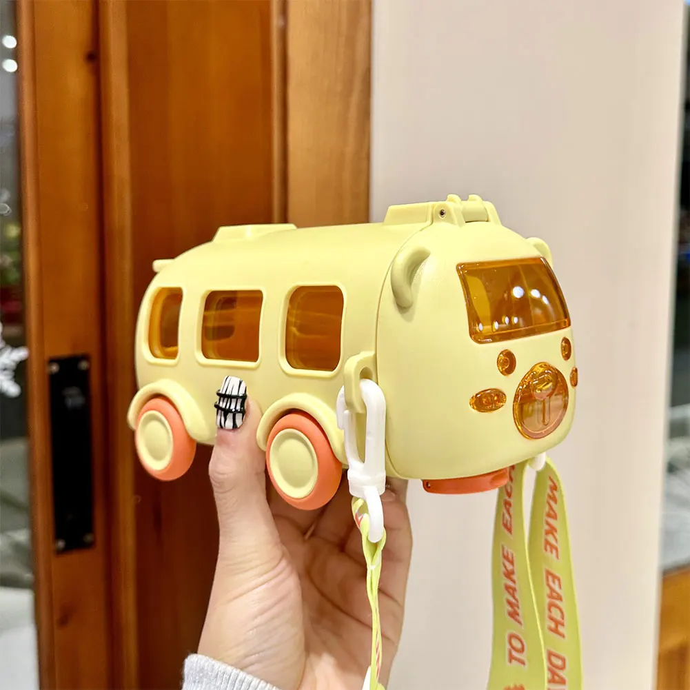 어린이용 빨대 물컵, 어깨 끈이 달린 휴대용 버스 물병, 누출 방지, 작은 사각형, 야외용 음료수 컵, 500ml