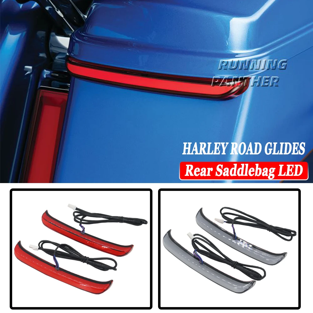 

Motorcycle Red Tracer Rear Saddlebag LED Indicator Run Turn Brake Lights For Harley Touring Road King Street Glide FLHR CVO
