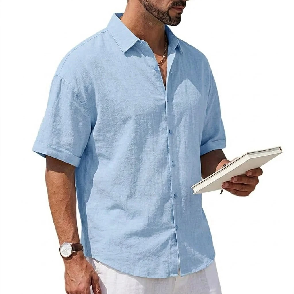 Casual Cotton Linen Shirts Ultimate Breathable Korean Short-Sleeve Lapel Hawaiian Tee 5