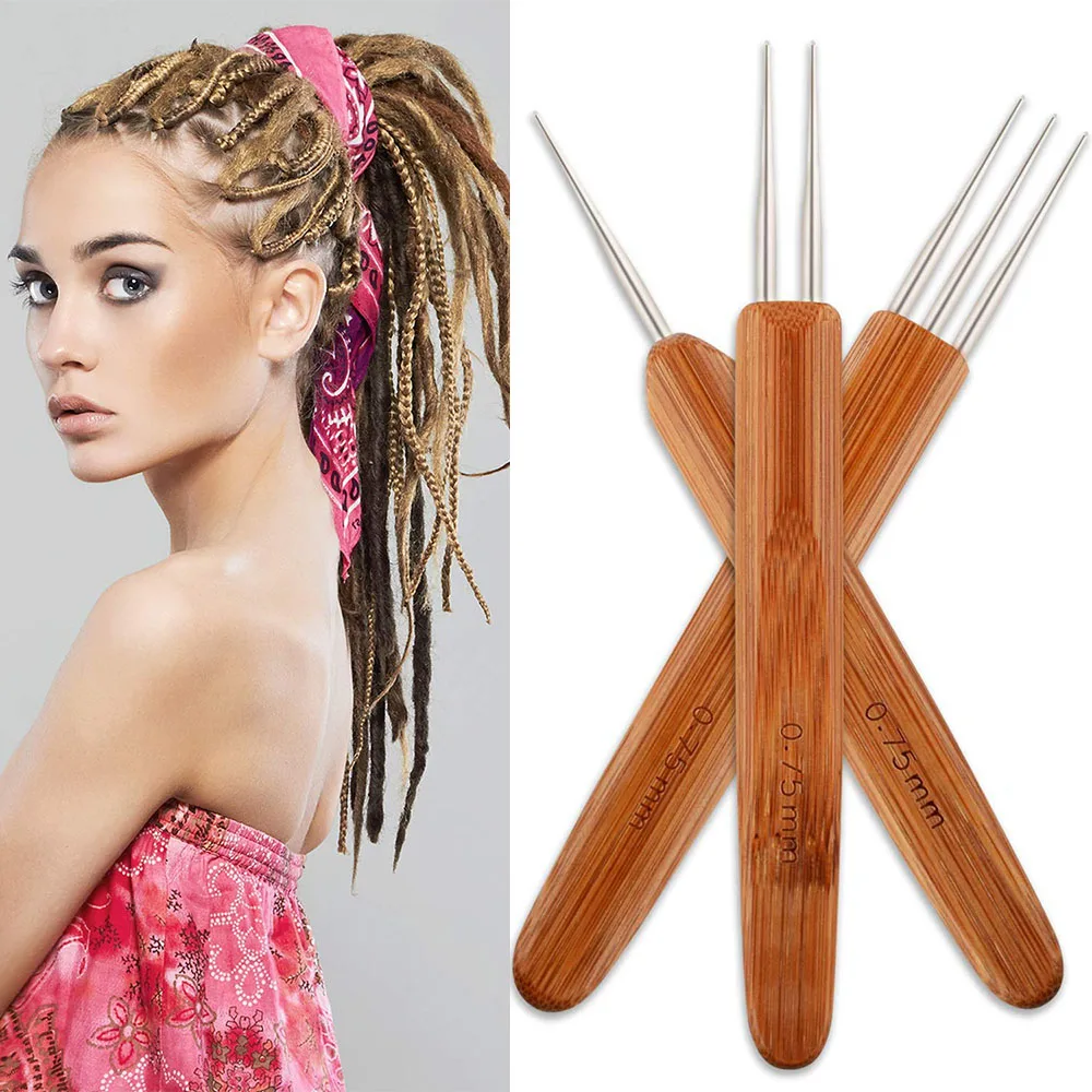 Hair Extensions Tool 1Pcs/Lot 1 Hook 2 Hooks 3 Hooks Three Style Dreadlock Needle For Braid 0.5Mm 0.75Mm Natural Bamboo Dread-Lock Hair Weaving