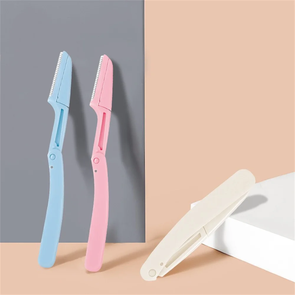 Stainless Steel Eyebrow Trimmer Scissors Color Titanium With Comb Removable Facial Hair Removal Shaver Cutter Makeup Accessories