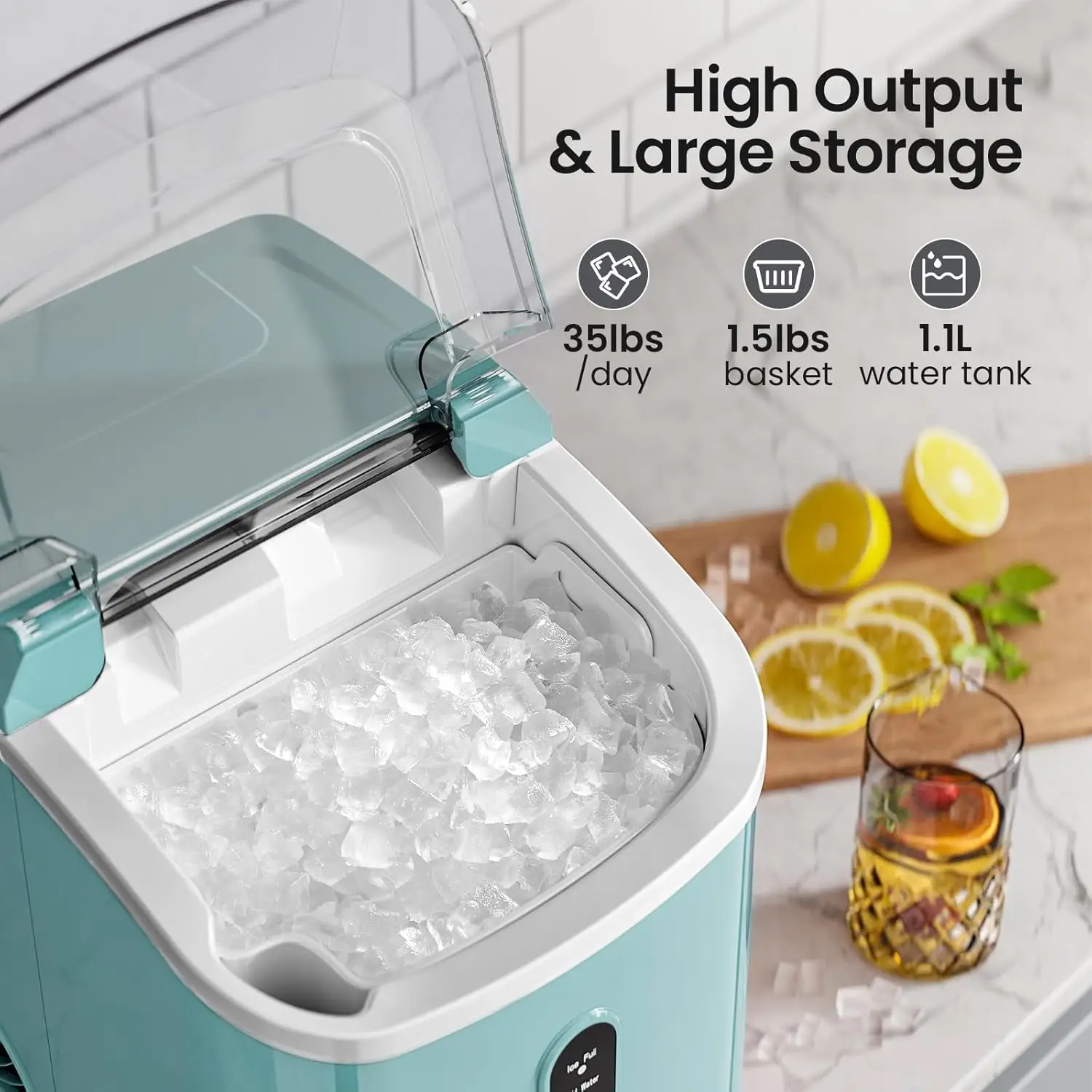 Nugget Ice Maker Countertop,35lbs/24H,Portable Pebble Ice Machine with Handle,Self-Cleaning Function,Pellet Maker for Home