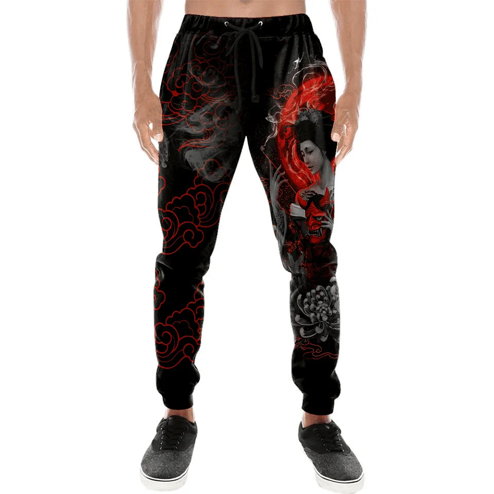 

Harajuku Spring and Autumn Jogging Pants Samurai Onion Mask Tattoo 3D Printing Men's Pants Unisex Street Casual Sports Pants