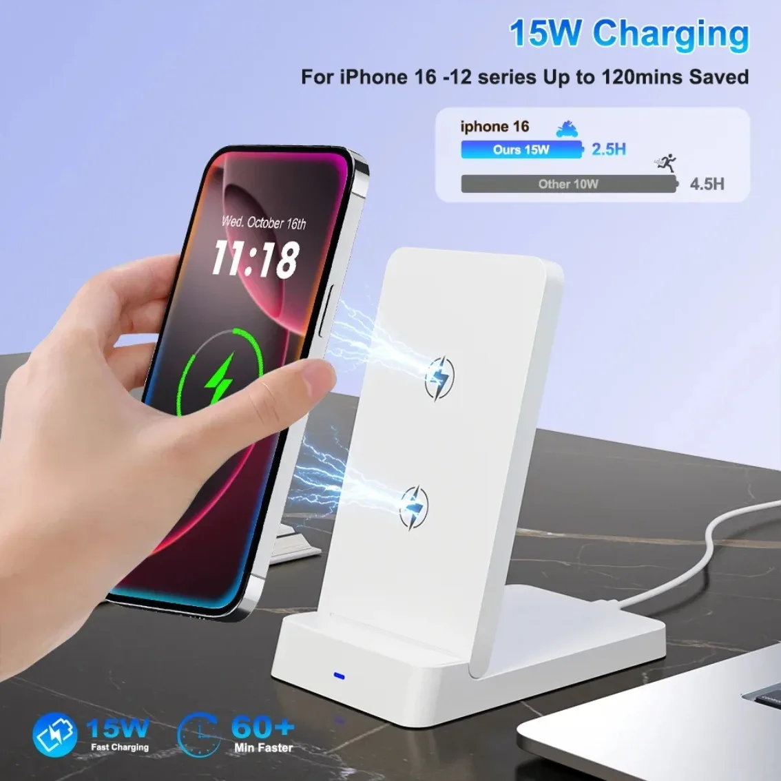 Double coil Fast Wireless Charger Stand Desktop Foldable Phone Charge For iPhone 16 15 14 13 12 Samsung Xiaomi Charging Station