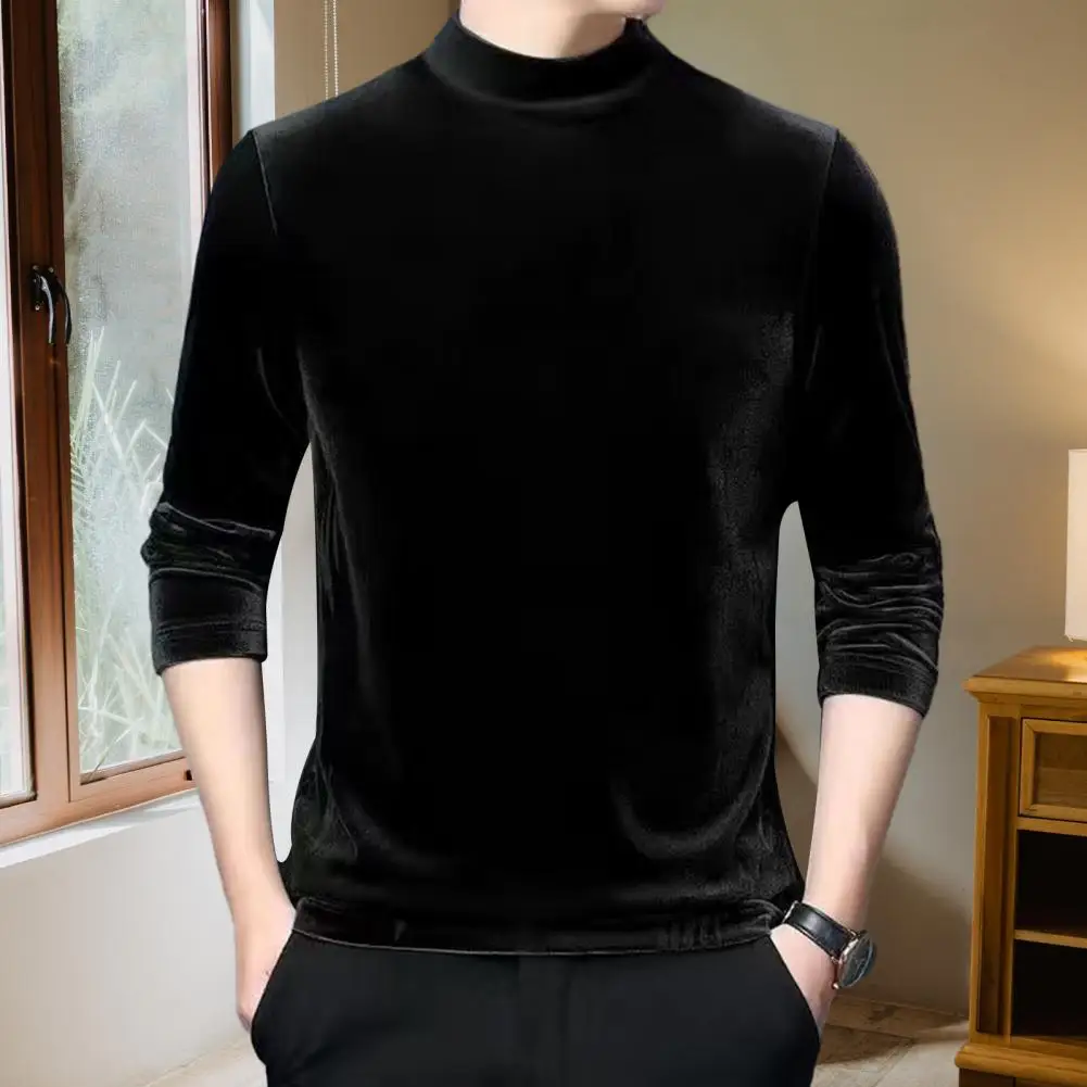 

Men Velvet Top Men's Slim Fit Velvet Pullover Soft Warm Casual Long Sleeve T-shirt for Fall Spring Half Turtleneck Men T-shirt