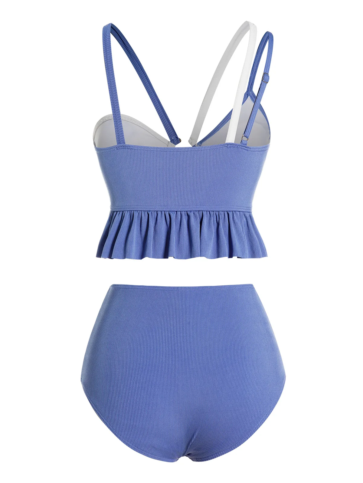 2023 New Fashion Two Tone Bikini Set  Padded Flounce Two Piece Swimwear Mock Button High Waist Bathing Suit For Summer Beach