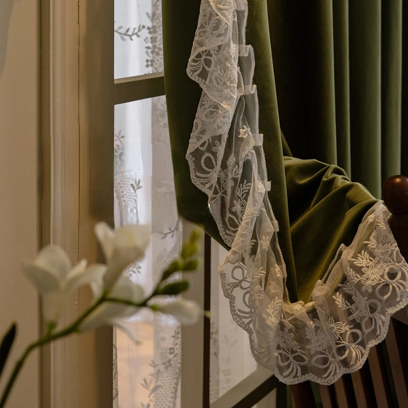 

Роскошные французские Ретро дворцовые бархатные мозаичные затемняющие шторы с кружевом, занавески для гостиной, столовой, спальни