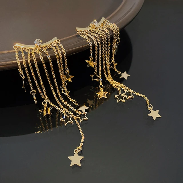 Sparkling Zircon Stars Long Tassel Dangle Earring for Women Exquisite Rhinestone Snowflake Flower Drop Earring Christmas Jewelry