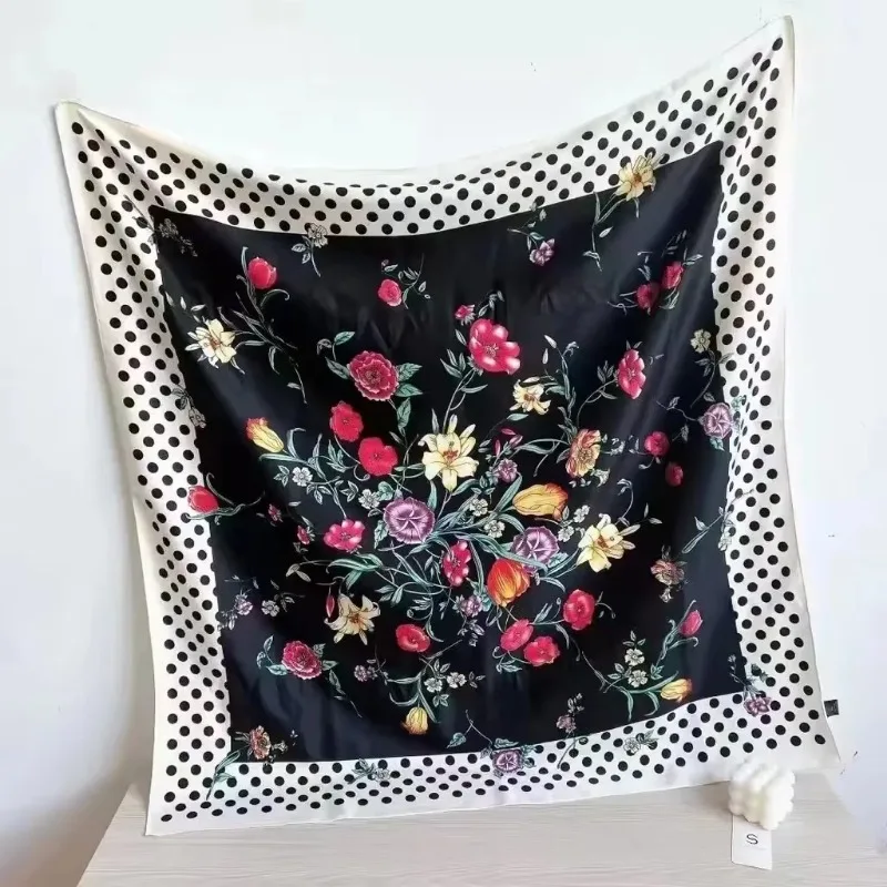 Women New Summer Twill Silk Square Scarf Big Shawl Fashion Luxury Geometric Minimalist Print Design Headscarf Scarves 6