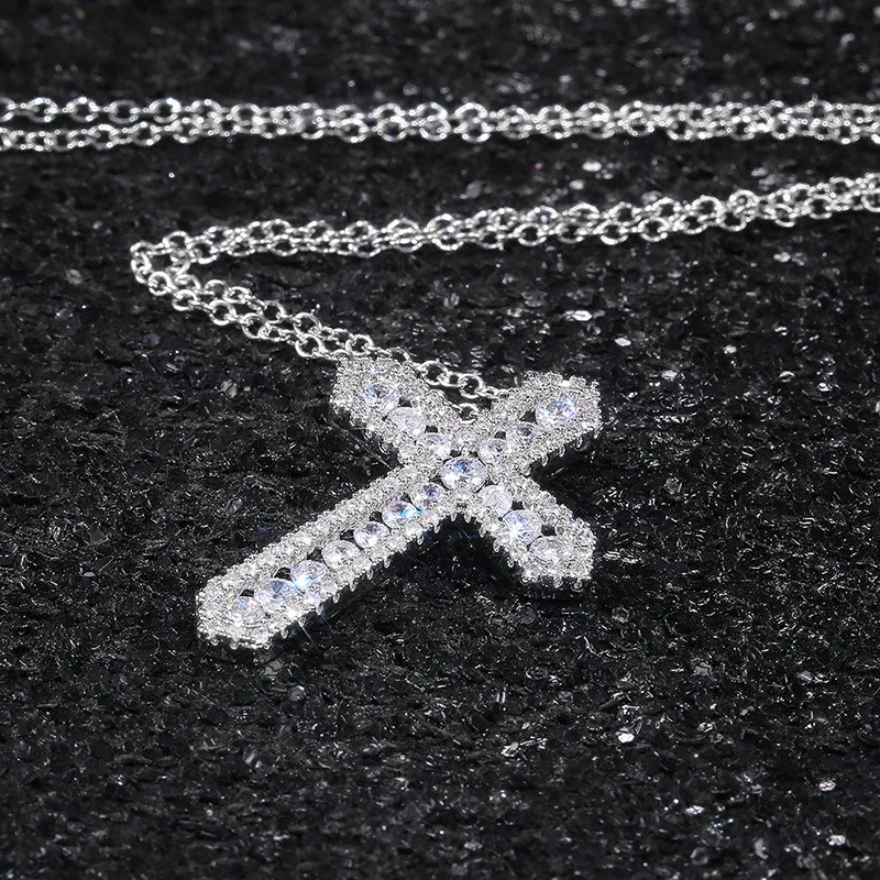 925 Sterling Silver Cross Pendant Necklace for Women Girls Shiny Sweet Chain Punk Party Fashion Pendant Fashion Jewelry Gifts