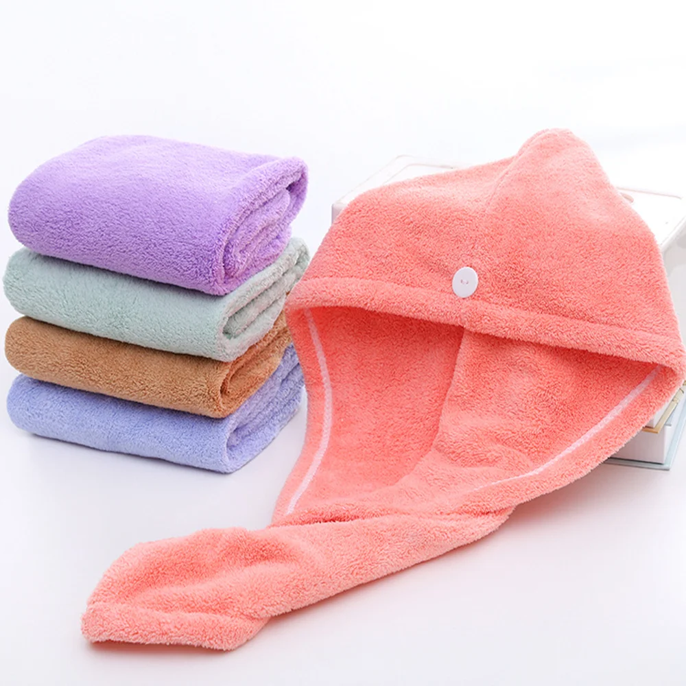 1pc Microfiber Shower Cap Towel Bath Hats with Button for Women Dry Hair Cap Quick Drying Soft
