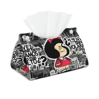 Cute Mafalda Print Tissue Box Cover Rectangular PU Leather Tissue Box Holder Personalized Tissue Holders for Home Office Car 1